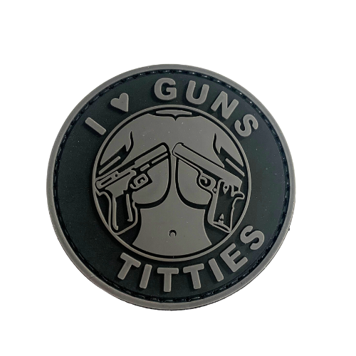 PVC Velcro Patch - I Love Guns and Titties - Grey - RPI Supplies