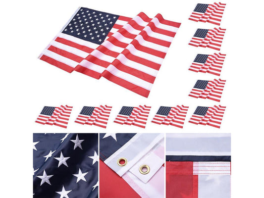 10 Pcs 3x5 FT American Flag Sewn Stripes 210D Oxford UV Resistant with Grommets US