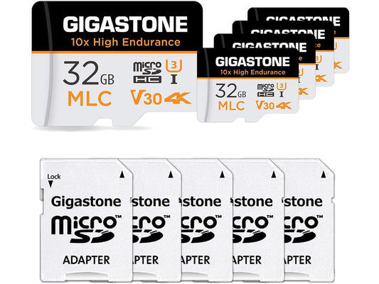 [10x High Endurance] Gigastone Industrial 32GB 5-Pack MLC Micro SD Card, 4K Video Recording, Security Cam, Dash Cam, Surveillance Compatible 95MB/s, U3 C10, with Adapter [5-Yrs Free Data Recovery]