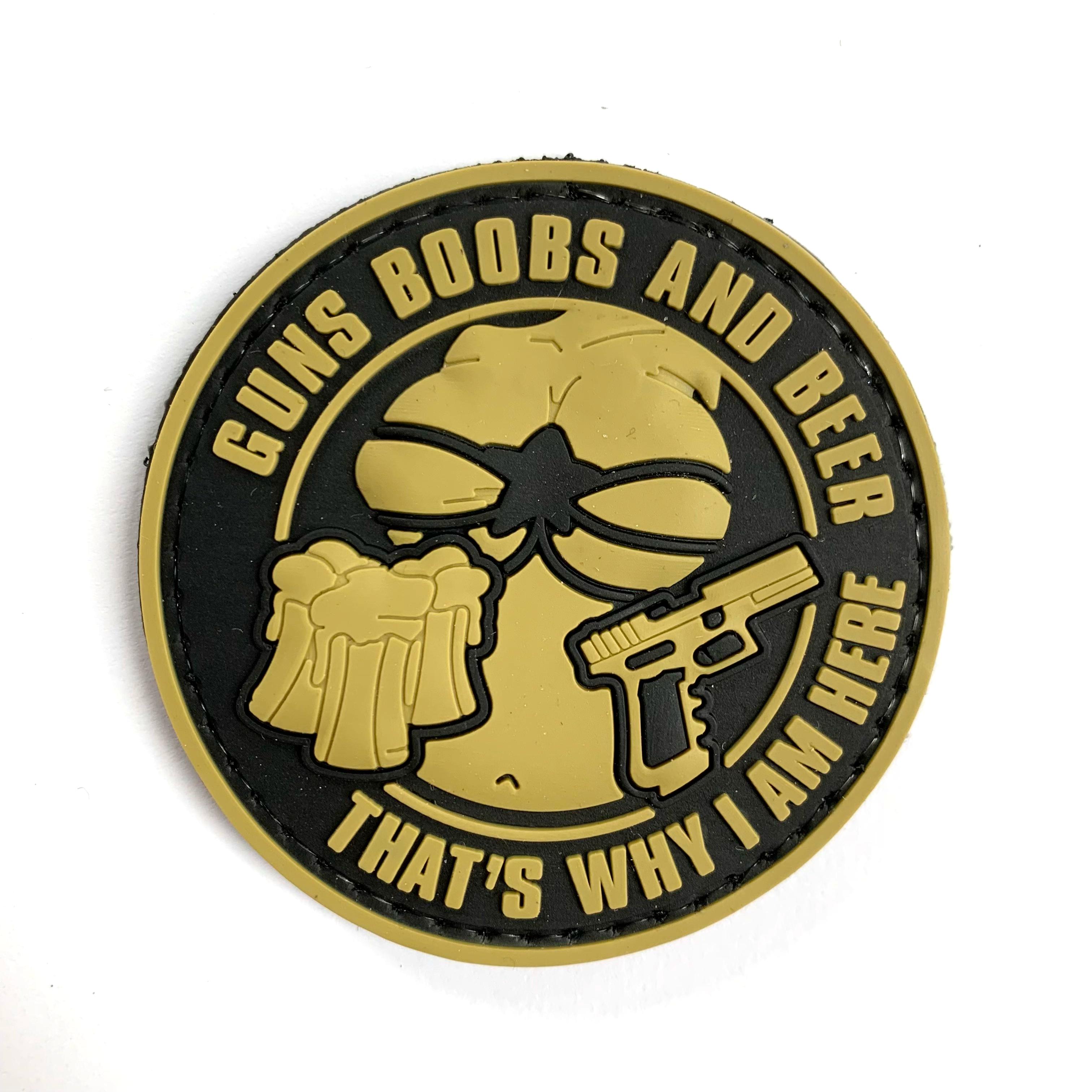PVC Velcro Patch - Guns, Boobs and Beer (Black and Tan) - RPI Supplies