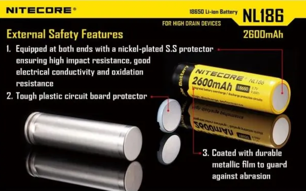 Nitecore 18650 Li-ion battery 2600mAh NL1826 - RPI Supplies