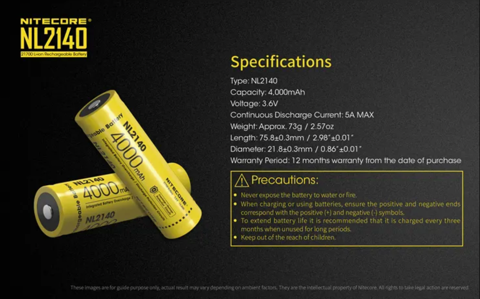 Nitecore 21700 Li-ion Battery 4000mAh NL2140 - RPI Supplies